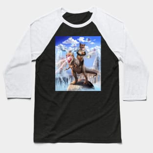 Fox Riding Dinosaur Baseball T-Shirt